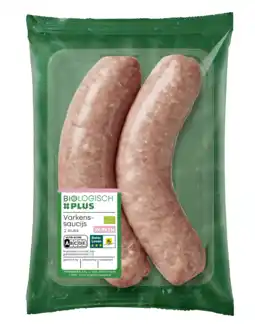 PLUS Biologisch PLUS Varkenssaucijs 2 stuks aanbieding