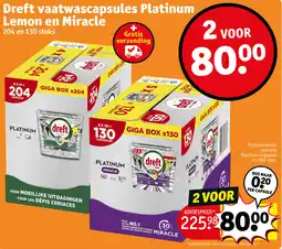 Kruidvat Dreft vaatwascapsules Platinum Lemon en Miracle aanbieding