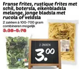 Coop Franse frites, rustique frites met schil, botersla, eikenbladsla melange, jonge bladsla met rucola of veldsla aanbieding
