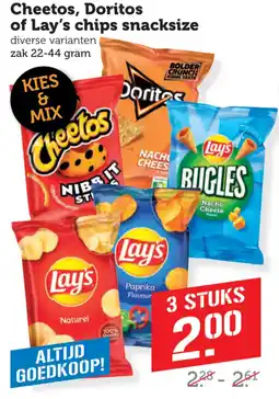 Coop Cheetos, doritos of lay's chips snacksize aanbieding