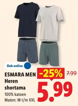 Lidl Esmara Men Heren shortama aanbieding