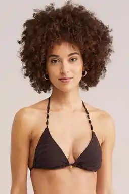 Wehkamp WE Fashion voorgevormde triangel bikinitop met textuur donkerbruin aanbieding