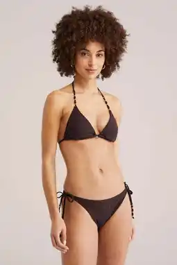 Wehkamp WE Fashion strik bikinibroekje met textuur donkerbruin aanbieding