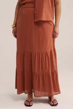 Wehkamp WE Fashion Curve midi rok strokenrok terra aanbieding
