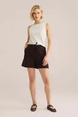 Wehkamp WE Fashion wide leg highwaist casual short met linnen donkerbruin aanbieding