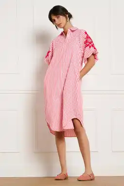 Wehkamp LOLALIZA gestreepte midi blousejurk met borduursels - roze aanbieding