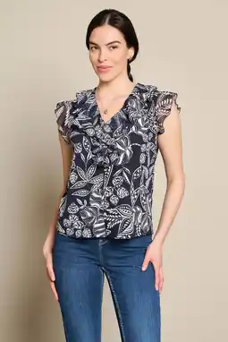 Wehkamp LOLALIZA gebloemde top met ruches - donkerblauw aanbieding