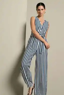 Wehkamp LOLALIZA gestreepte jumpsuit met ceintuur - donkerblauw aanbieding