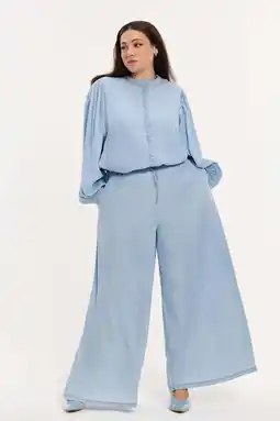 Wehkamp YOEK wide leg regularwaist broek light blue denim aanbieding