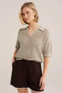 Wehkamp WE Fashion gebreide top crochet beige aanbieding
