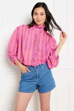 Wehkamp LOLALIZA gestreepte blouse met ruches - roze aanbieding