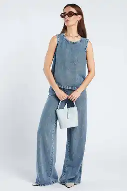 Wehkamp Spooq the label Bekah Widelegg highwaist wide leg jeans medium blue denim aanbieding