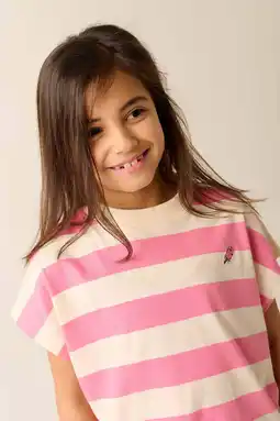 Wehkamp Tumble 'n Dry gestreepte T-shirt roze aanbieding