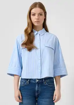 Wehkamp QS blouse met krijtstreep lichtblauw aanbieding