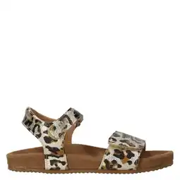 Wehkamp Clic! leren sandalen met panterprint champagne/bruin aanbieding