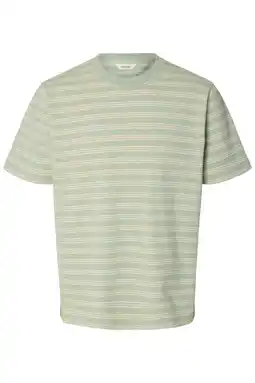 Wehkamp Selected regular gestreept T-shirt seersucker lichtgroen aanbieding