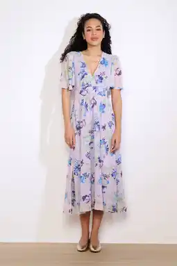 Wehkamp LOLALIZA gebloemde midi jurk met lurex lila aanbieding