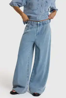 Wehkamp Alix the Label denim wide leg regularwaist broek light blue denim aanbieding