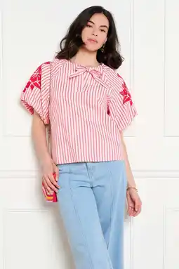 Wehkamp LOLALIZA gestreepte blouse met borduursels - lichtroze aanbieding