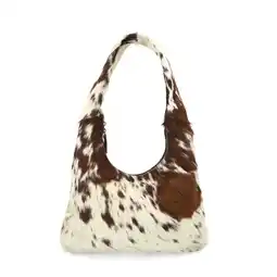 Wehkamp Manfield leren schoudertas met koeienprint bruin aanbieding