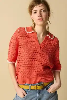 Wehkamp Sissy-Boy gehaakte polo - donkeroranje aanbieding