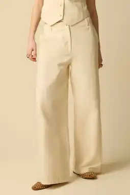 Wehkamp Sissy-Boy katoenen regular waist wide leg broek - ecru aanbieding