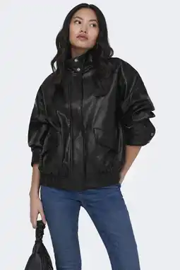 Wehkamp ONLY imitatieleren leren bomberjack zwart aanbieding