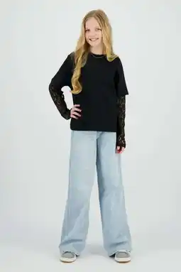 Wehkamp Raizzed longsleeve met kanten mouwen zwart aanbieding