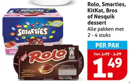 Hoogvliet Rolo, Smarties, KitKat, Bros of Nesquik Dessert aanbieding