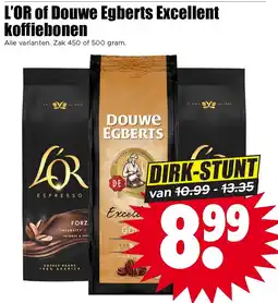 Dirk L'Or of Douwe Egberts Excellent Koffiebonen aanbieding