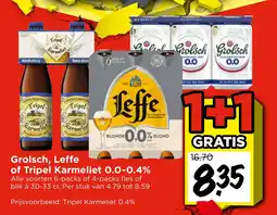 Vomar Voordeelmarkt Grolsch, of Tripel Karmeliet 0.0-0.4% aanbieding