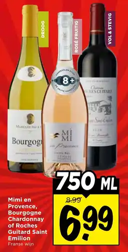 Vomar Voordeelmarkt Mimi en Provence, Bourgogne Chardonnay of Roches Guitard Saint Emilion aanbieding