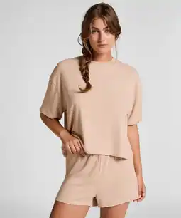 Hunkemoller Hunkemöller Pyjamashort van geborstelde jersey Beige aanbieding