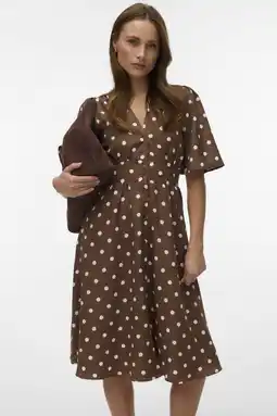 Wehkamp VERO MODA A-lijn jurk met stippen bruin aanbieding
