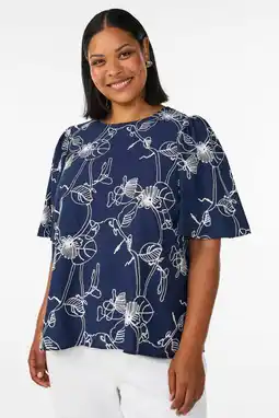 Wehkamp Zizzi rechtvallend gebloemde top Plus Size - donkerblauw aanbieding