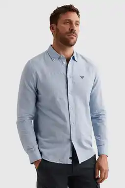 Wehkamp PME Legend regular casual overhemd met linnen lichtblauw aanbieding