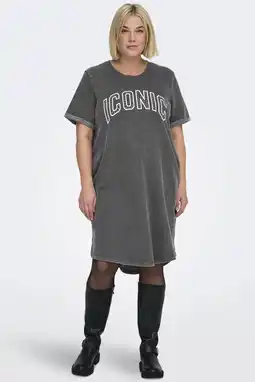 Wehkamp ONLY CARMAKOMA midi jurk met tekstprint grijs aanbieding