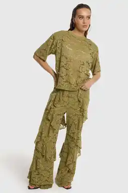 Wehkamp Refined Department wide leg regularwaist gebloemde broek groen aanbieding