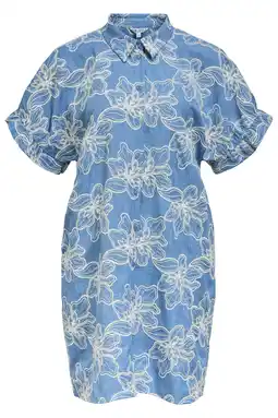 Wehkamp OBJECT jacquard gebloemde korte jurk - blauw aanbieding