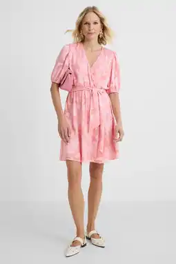 Wehkamp Freebird gebloemde korte zomerwikkeljurk roze aanbieding
