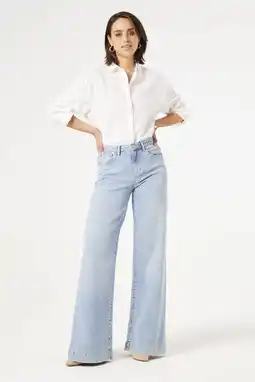 Wehkamp Garcia highwaist wide leg jeans light blue denim aanbieding