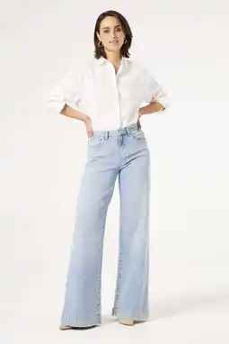 Wehkamp Garcia highwaist wide leg jeans light blue denim aanbieding