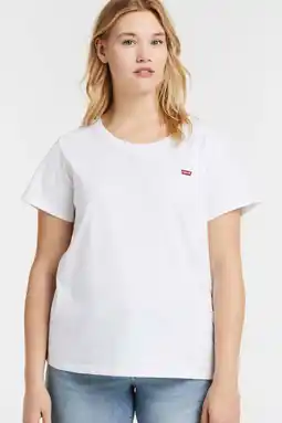 Wehkamp Levi's Plus Perfect Crew T-shirt met logo wit/rood aanbieding