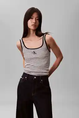 Wehkamp CALVIN KLEIN JEANS gestreepte tanktop zwart aanbieding