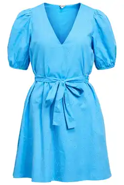 Wehkamp OBJECT broderie korte jurk met ceintuur - blauw aanbieding