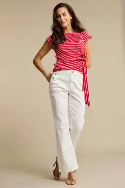 Wehkamp Red Button Bibette Off-White & Buttons highwaist flared jeans ecru aanbieding