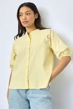 Wehkamp SisterS Point broderie blouse met krijtstreep - lichtgeel aanbieding