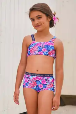 Wehkamp Just Beach crop bikini Tanzania lichtblauw/donkerblauw/roze aanbieding