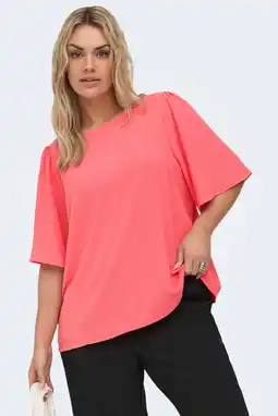 Wehkamp ONLY CARMAKOMA glitter top koraalrood aanbieding