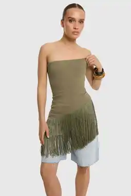 Wehkamp Refined Department top met franjes - groen aanbieding